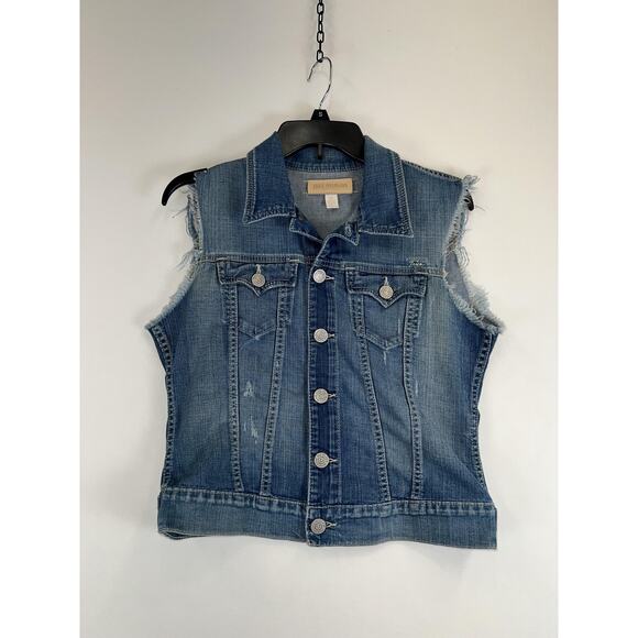 True Religion Denim Vest Womens Small Shelby Distressed Frayed Sleeveless Jacket - Picture 1 of 6